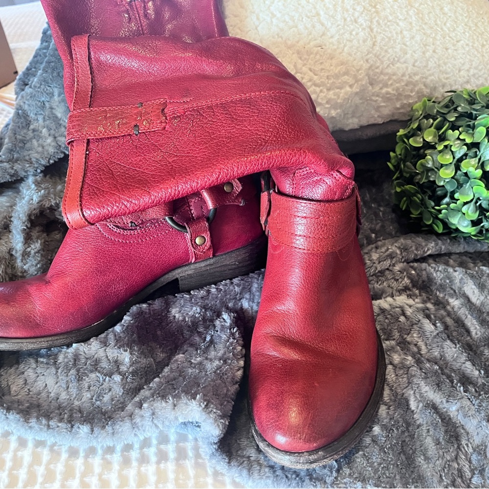 Frye Women's Cherry Red Leather Combat Boots